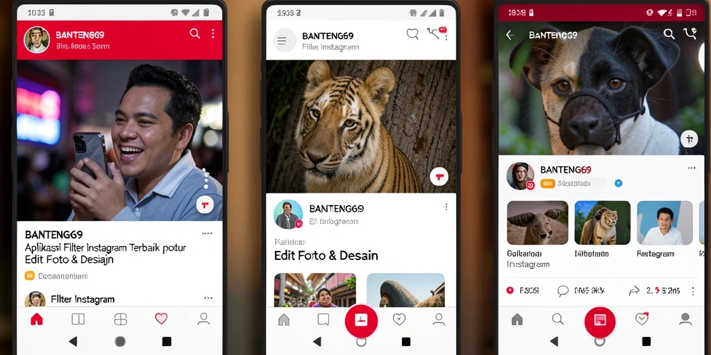 Tampilan antarmuka aplikasi BANTENG69 dengan filter Instagram yang menarik.