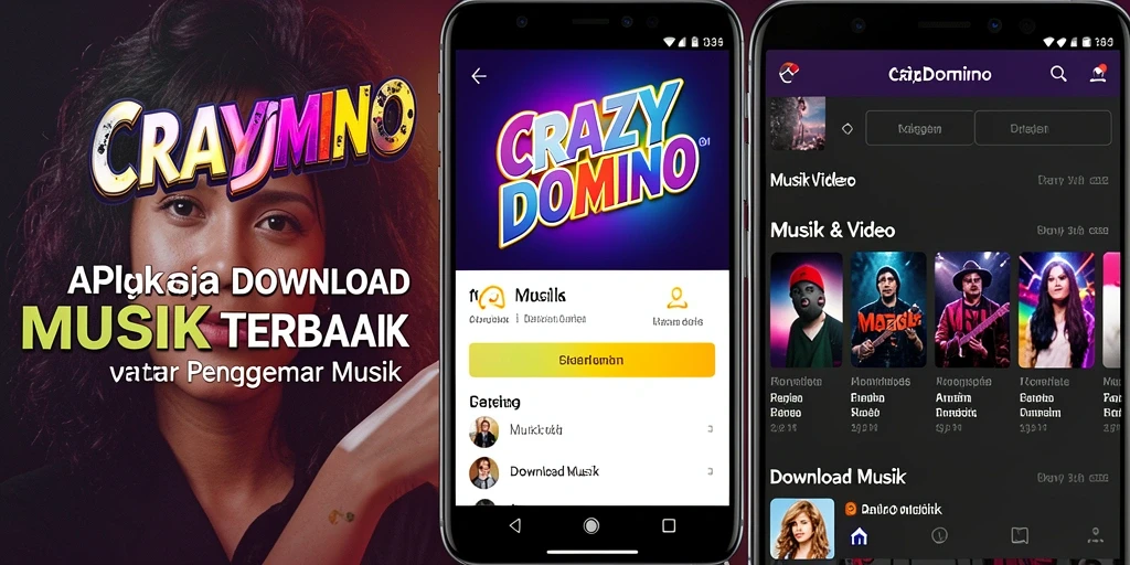Antarmuka aplikasi Download Musik CRAZYDOMINO yang menarik dan fungsional.