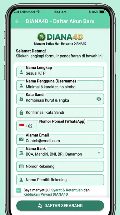 Registrasi Akun diana4d untuk Pengguna Android